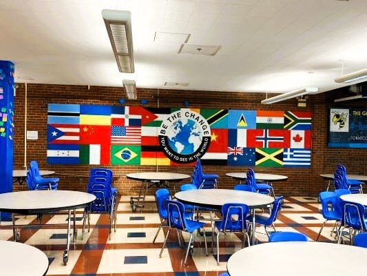 Mensa an der Gilbert School beim Schüleraustausch